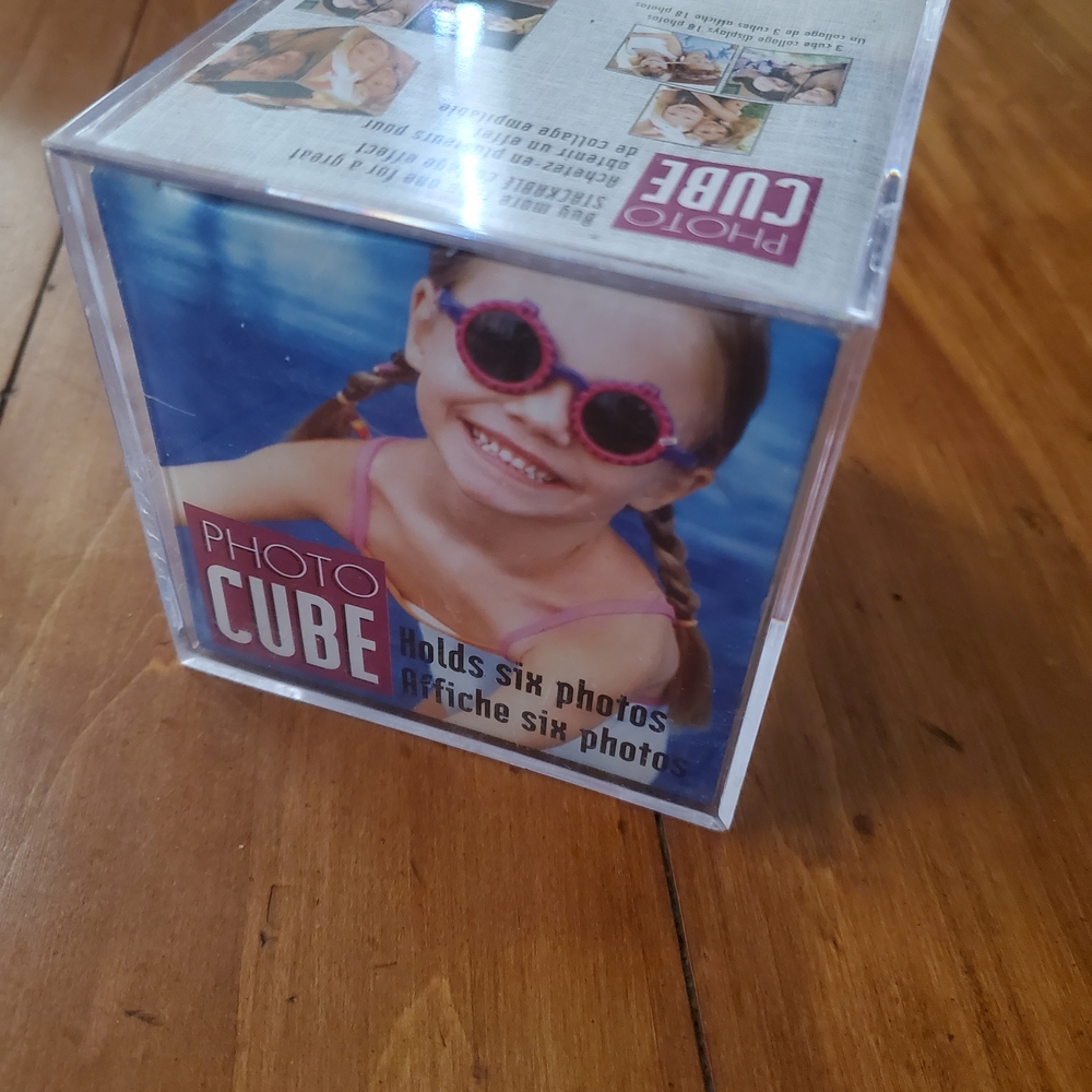 Clear Photo Cube Frame with Pink Accents by